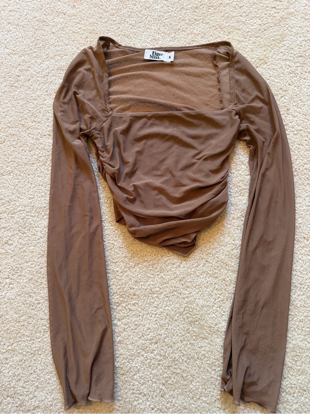 Tiger Mist Chocolate Brown Long Sleeve Ruched Crop Top